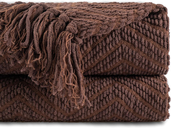 BATTILO HOME Manta marrón oscuro para sofá, manta de punto marrón de 50 x 60 pulgadas, súper suave y acogedora manta de