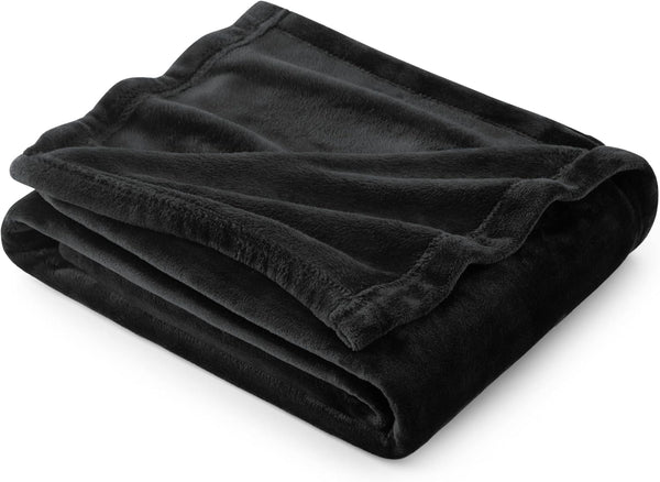 Bedsure - Manta decorativa de vellón, ligera, afelpada, mullida, acogedora, suave, para sofá, color negro, 50 x 60